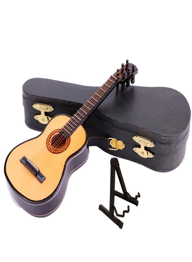 Dselvgvu Wooden Miniature Guitar with Stand and Case Mini Musical Instrument Guitar Replica Collectible Figurines Dollhouse Accessories Model Home Decoration Display Ornament (9.84"x3.62"x1.18") - Image 4